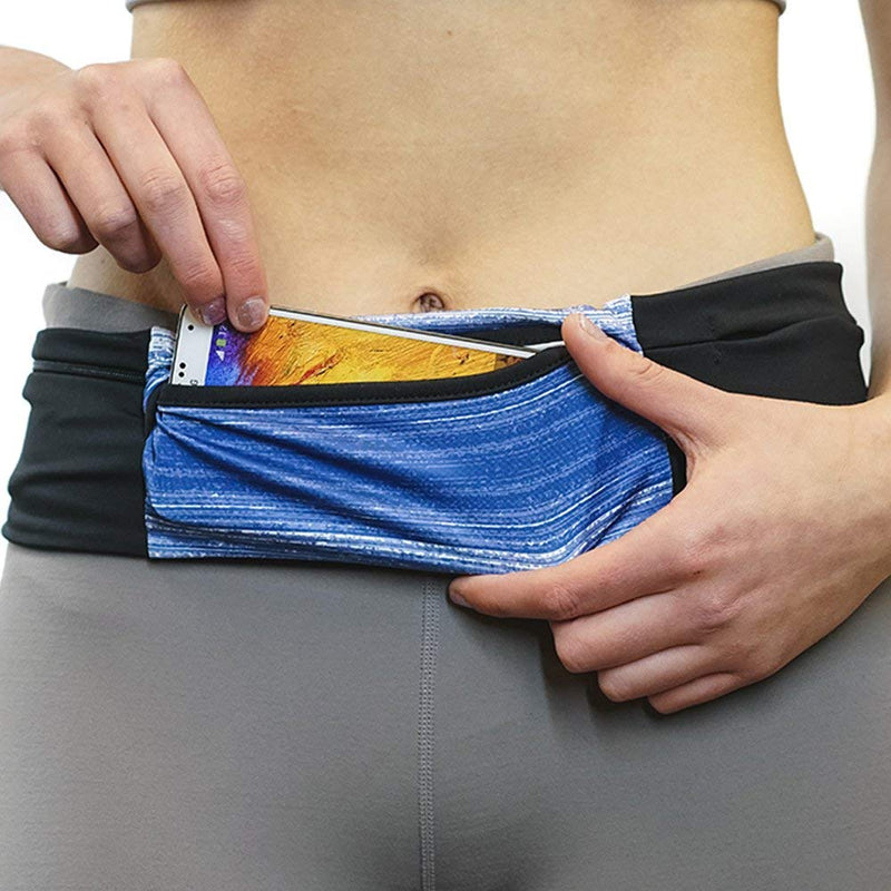 Sprigs 3 Pocket Adjustable Running Belt Waist Pack, Fanny Pack for Working Out with Sweat Resistant Backing, Holds All iPhone Models Navy Blitz/Black Large/XL - NewNest Australia