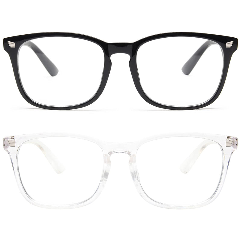 livho 2 Pack Blue Light Blocking Glasses, Computer Reading/Gaming/TV/Phones Glasses for Women Men,Anti Eyestrain & UV Glare (Light Black+Clear) *B1 Light Black+clear Clear - NewNest Australia