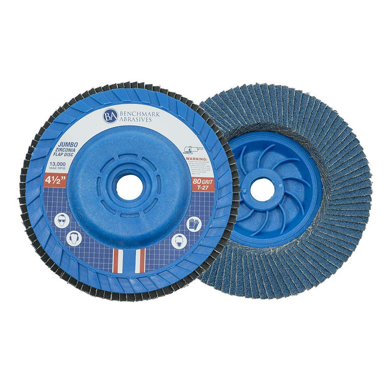Benchmark Abrasives 4-1/2" x 5/8"-11 Type 27 High Density Zirconia Trimmable Flap Discs - 5 Pack (80 Grit) 80 Grit - NewNest Australia