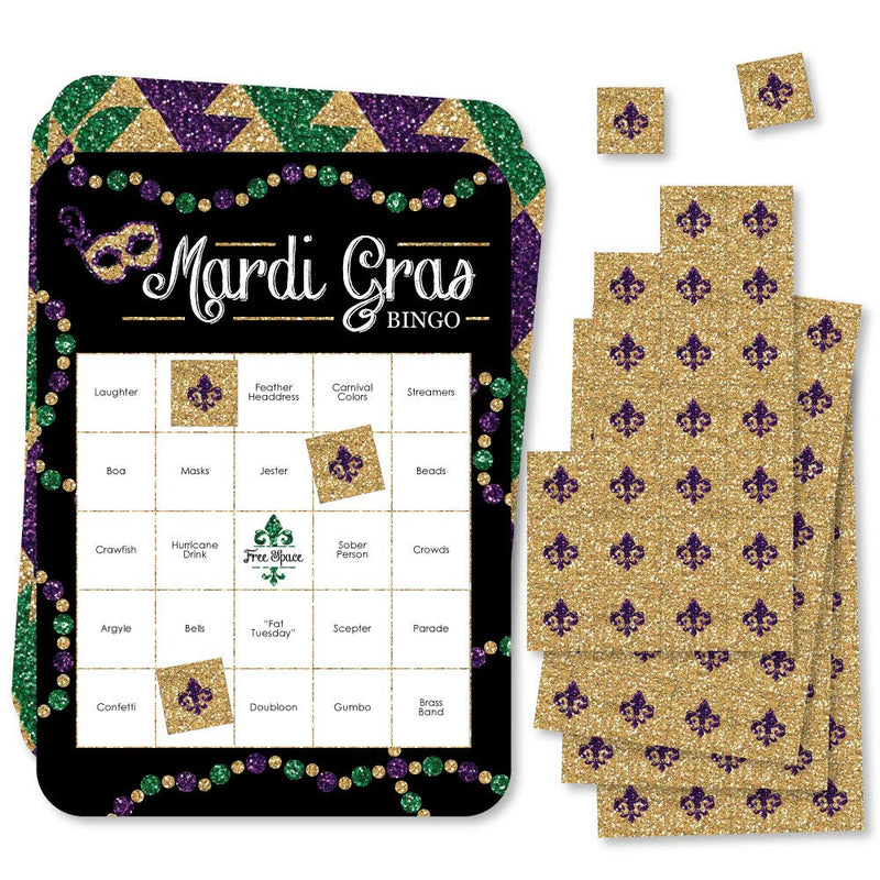 Big Dot of Happiness Mardi Gras - Bar Bingo Cards and Markers - Masquerade Party Bingo Game - Set of 18 - NewNest Australia