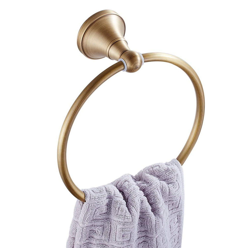 Flybath Round Towel Ring Antique Brass Hanger Hand Towel Holder for Bathroom Kitchen Accessories Wall Mounted, Brushed Bronze - NewNest Australia