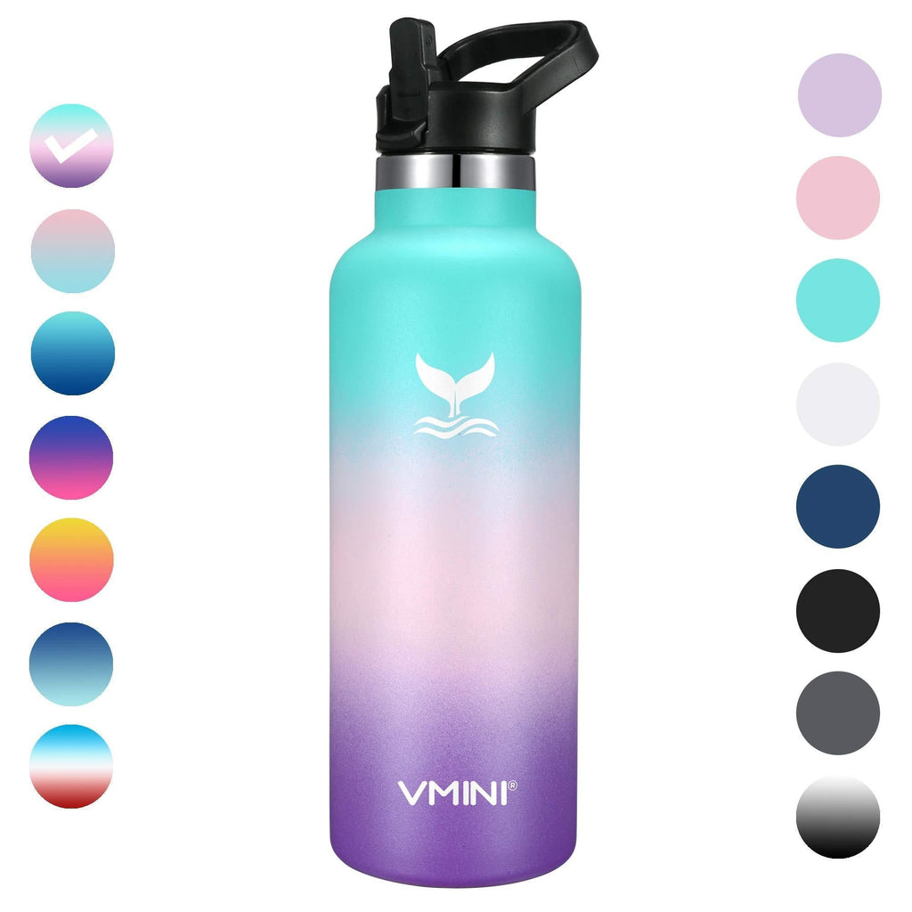 NewNest Australia - Vmini Water Bottle - Standard Mouth Stainless Steel & Vacuum Insulated Bottle, New Straw Lid with Wide Handle, Gradient Mint+Pink+Purple & 22 oz Hydrangea 22oz 