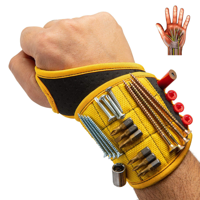 BinyaTools Magnetic Wristband With Super Strong Magnets Holds Screws, Nails, Drill Bit. Unique Wrist Support Design Cool Handy Gadget Gift for Fathers, Boyfriends, Handyman, Electrician, Contractor Black-Yellow - NewNest Australia