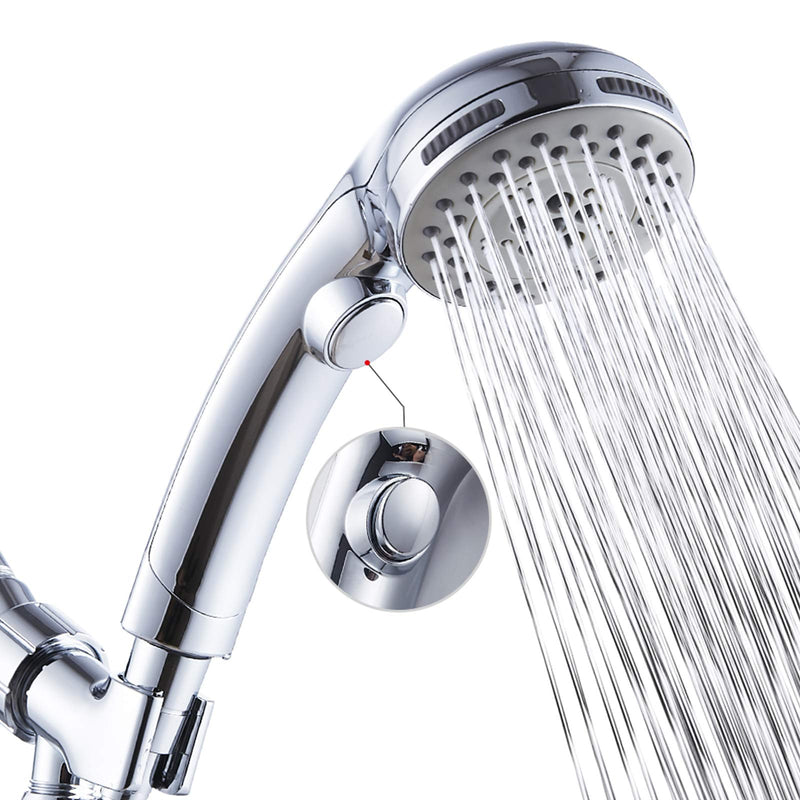 High Pressure 6 Setting Shower Head Hand-Held with ON/OFF Switch and Spa Spray Mode - Hand Held Shower Head with Handheld Spray - Shower Head with Hose - Chrome - NewNest Australia
