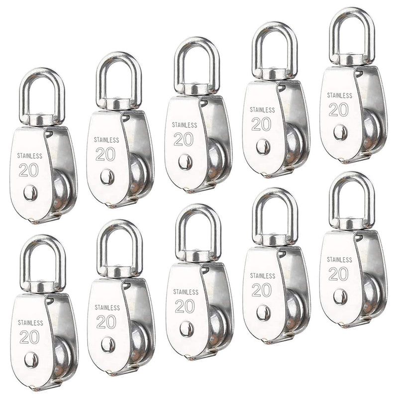 10Pcs M20 Single Pulley Block(20mm), AUHOKY 304 Stainless Steel Hanging Wire Pulley Roller, Swivel Lifting Wire Rope Cable Towing Wheel - Loading 75kg/165lbs 10Pcs - NewNest Australia