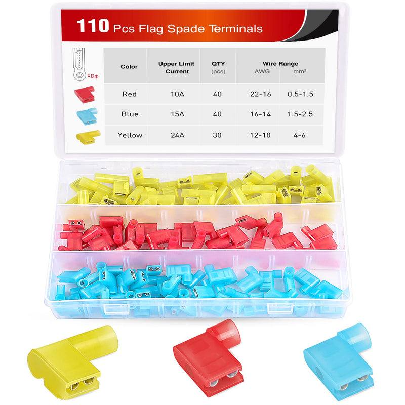 Nilight 50047R 110pcs Nylon Flag Spade Female Insulated Quick Disconnects 22-18 16-14 12-10 Gauge Flag Spade Electrical Crimp Terminals Connector Assortment Set 110PCS Flag Spade Crimp Terminals - NewNest Australia