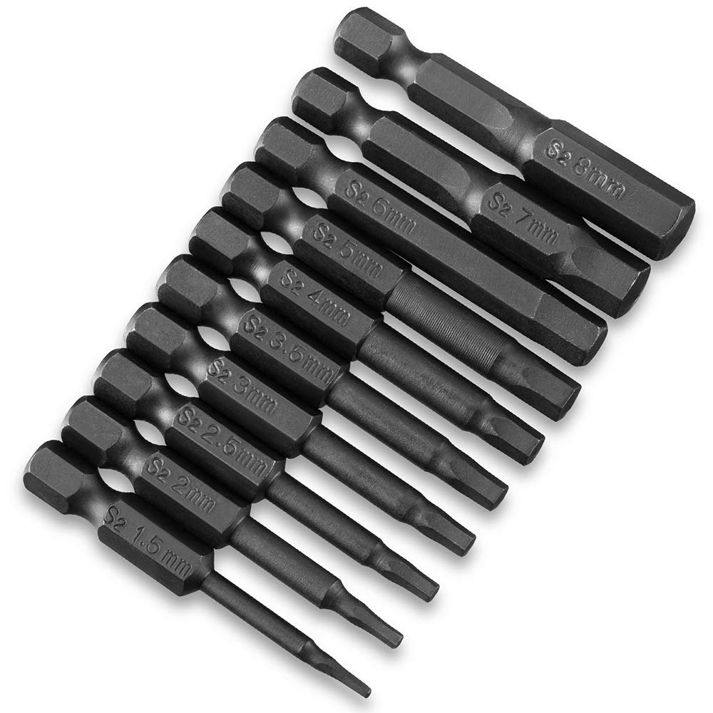 10PCS Hex Head Allen Wrench Drill Bit Set, VAKOGAL S2 Steel Hex Head Screwdriver Bit Set, with Magnetic, 1.5-8mm Metric, 1/4 Inch Hex Shank, 2 Inch Length, for Hand Held Wrench and Electric Drills METRIC (MM) - NewNest Australia