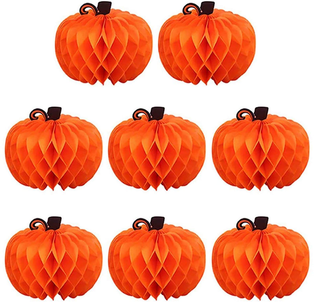 Kalolary 8 Packs Honeycomb Paper Tissue Pumpkin Honeycomb Tissue Ball Halloween Thanksgiving Festival Party Decoration Pumpkin shape - NewNest Australia