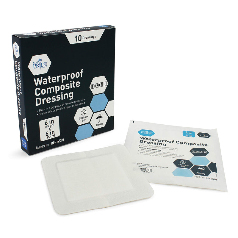 Medpride Waterproof Composite Wound Dressing Pads- 10-Pack, 6 inches by 6 inches Pads- Sterile, Individually Wrapped- for Men + Women- for Pressure Ulcers, Post Op Trauma-Injury-Medium Absorbency 6x6 Inch (Pack of 10) - NewNest Australia
