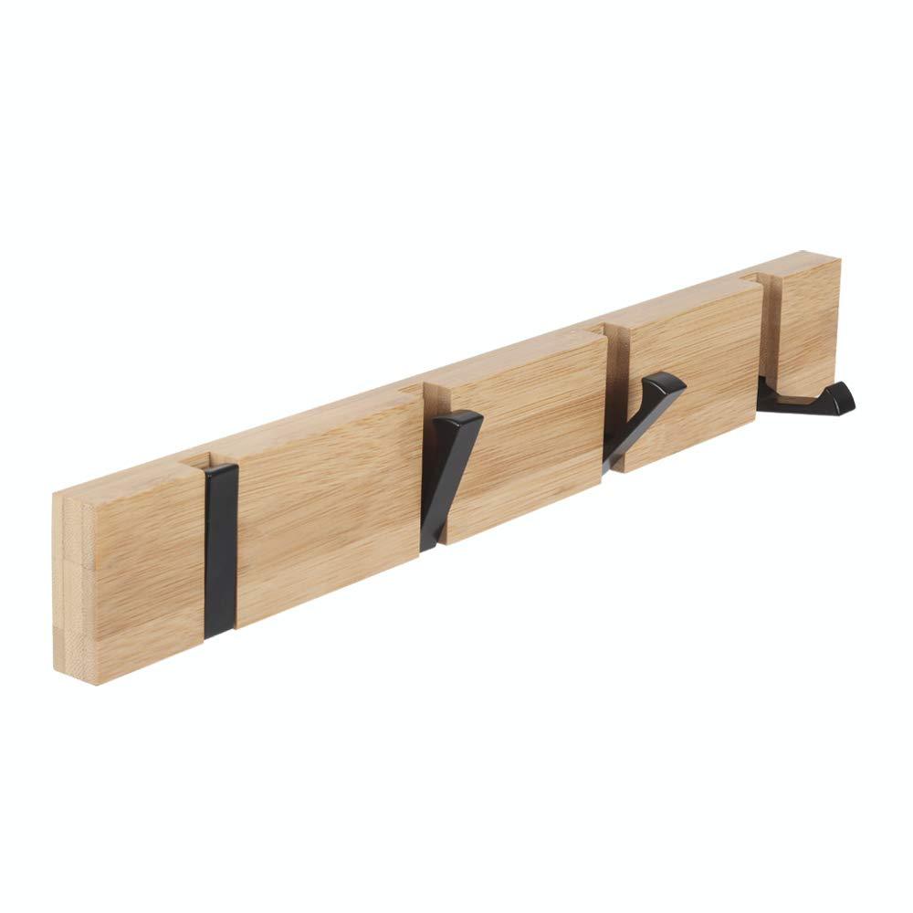 NewNest Australia - Wooden Coat Hooks JSVER Coat Rack Wall Mounted Urban Design Coat Hook Space-Saving Hook Rack with 4 Standard Retractable Hooks Hat Coat Hook for Entryway, Hallway, Bathroom, Living Room, Bedroom Wood Color 4 Hooks 