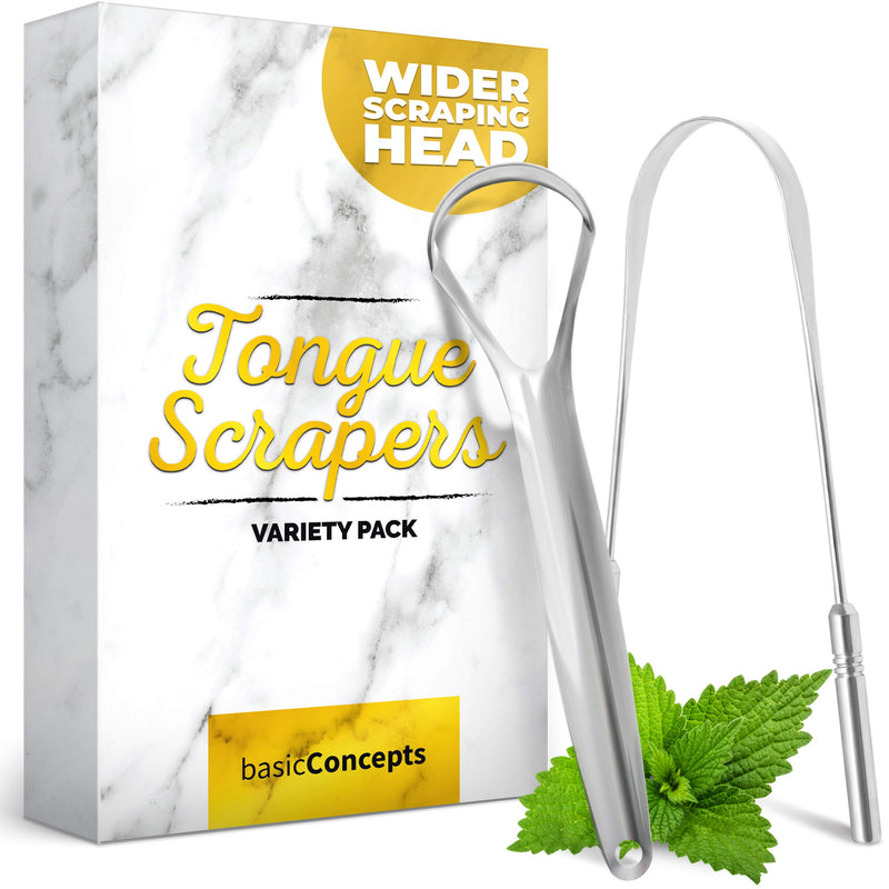 Tongue Scraper (Variety 2 Pack), Reduce Bad Breath, Stainless Steel Tongue Cleaners, Metal Tongue Scrapers Fresher Breath in Seconds 2 Piece Set - NewNest Australia