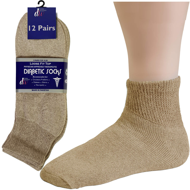 Debra Weitzner Diabetic Ankle Crew Socks Mens Womens Non-binding Socks Loose Fit 12 Pairs Ankle/Beige 9-11 - NewNest Australia