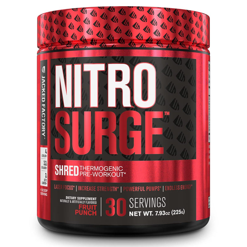 NITROSURGE Shred Pre Workout Supplement - Energy Booster, Instant Strength Gains, Sharp Focus, Powerful Pumps - Nitric Oxide Booster & PreWorkout Powder - 30Sv, Fruit Punch - NewNest Australia