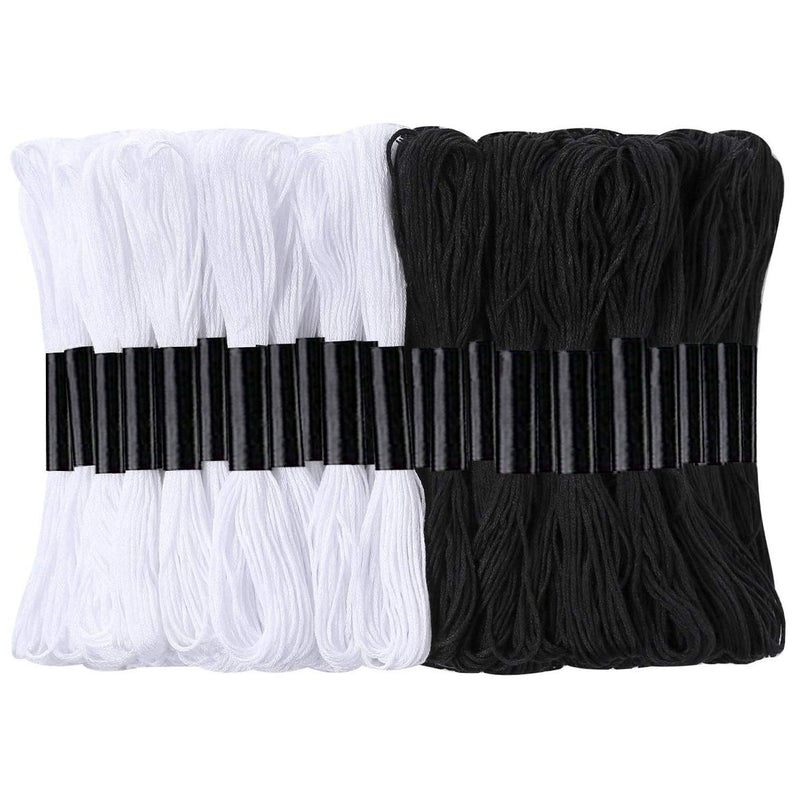 24 Skeins Cross Stitch Threads, Black and White Cotton Embroidery Floss Friendship Bracelets Floss with 12 Pieces Floss Bobbins for Knitting, Cross Stitch Project - NewNest Australia