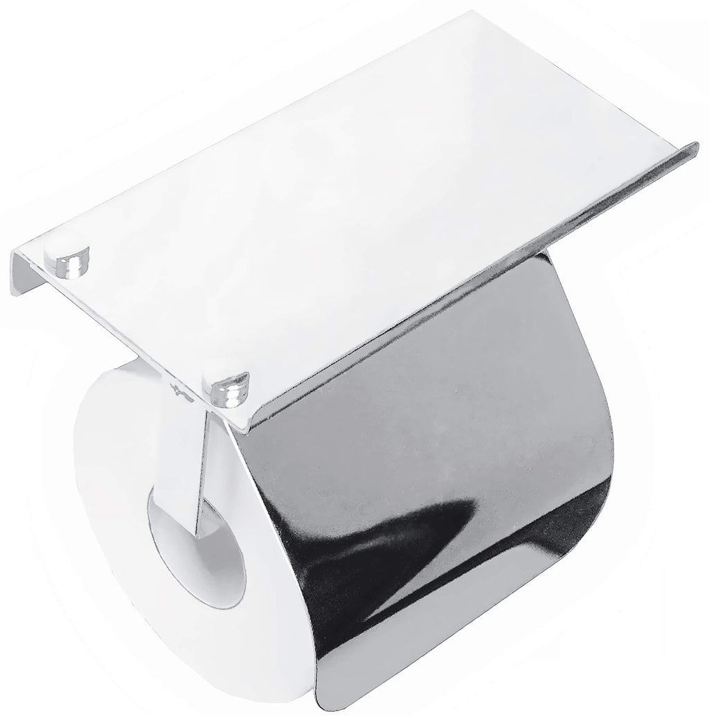 yeavs Toilet Paper Holder with Phone Shelf and Waterproof Cover, SUS304 Stainless Steel Tissue Roll Storage Rack (Polished Chrome) Medium - NewNest Australia