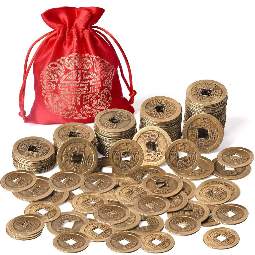 NewNest Australia - Coopay 240 Pieces Chinese Fortune Coins Feng Shui I-Ching Coins Chinese Good Luck Coins Ancient Chinese Dynasty Time Coin with Red Lucky Pouch 