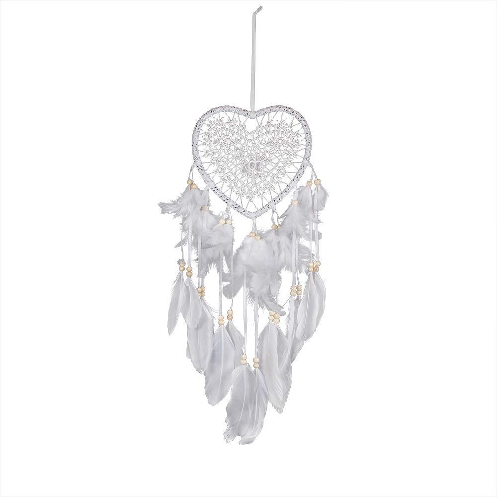 NewNest Australia - WESTONETEK Handmade Heart Shape Feather Dream Catcher Traditional Dreamcatcher Wall Hanging Decoration Ornaments, White 