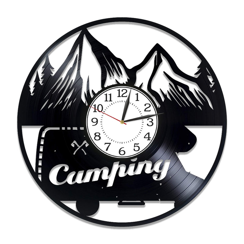 NewNest Australia - Kovides Camping Vinyl Clock 12 Inch for Woman Hobby Original Home Decor Hiking Vinyl Record Wall Clock Tent Handmade Products Camping Birthday Gift Idea for Boy 