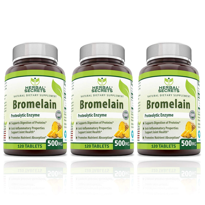 Herbal Secrets Bromelain 500 Mg 360 Tablets (Non-GMO)- Proteolytic Enzyme* Anti-Inflammatory Properties* Support Joint Health* Promotes Nutrient Absorption* Pack of 3 - 360 Tablets Total - NewNest Australia