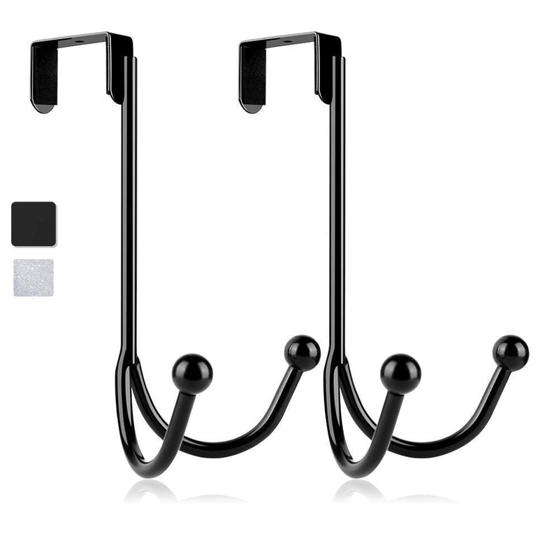 2Packs Over The Door Double Hanger Hooks,HFHOME Metal Twin Hooks Organizer for Hanging Coats, Hats, Robes, Towels- Black 2 - NewNest Australia