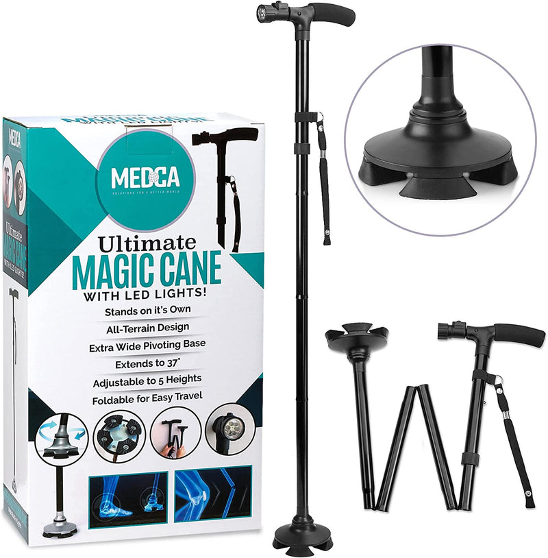 HONEYBULL Walking Cane for Men & Women - Free Standing Cane, Foldable, Pivot Tip, Heavy Duty, with Travel Bag | Walking Sticks, Canes for Seniors & Adults [Black] Black - NewNest Australia