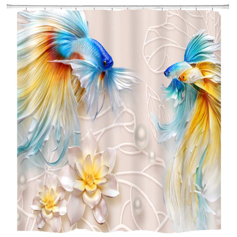 hipaopao Goldfish Lotus Flowers Shower Curtain Koi Fish Leaf 3D Printed Fabric Shower Curtain Sets Bathroom Decor with Hooks Waterproof Washable 72 x 72 inches Yellow Blue Red - NewNest Australia