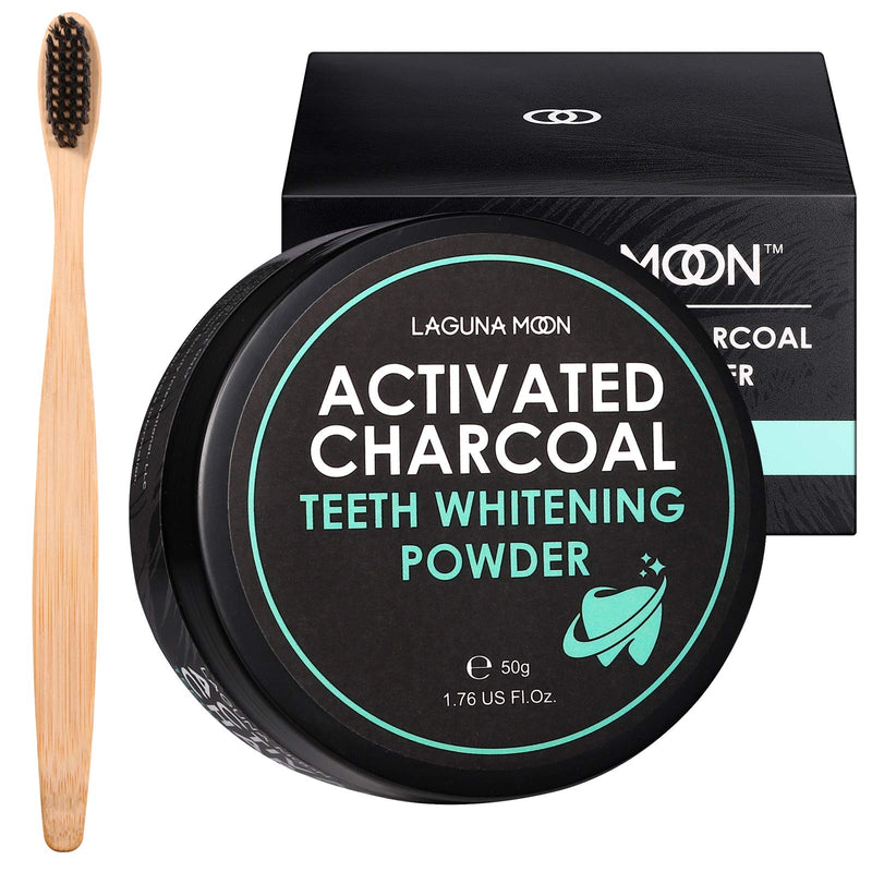 100% Organic Activated Charcoal Teeth Whitening Powder with Bamboo Toothbrush - 50g Natural Coconut Charcoal, Effective Teeth Stain Remover and Toothpaste Alternative - Safe for Gums Or Enamel, Vegan 1.76 Fl Oz (Pack of 1) - NewNest Australia