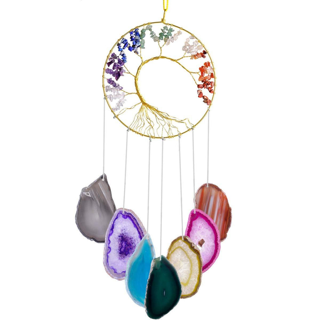 NewNest Australia - mookaitedecor 7 Chakra Crystal Tree of Life with Agate Slices Wind Chimes, Wall Hanging Ornaments Window Home Decor 25-27 Inch Colorful 