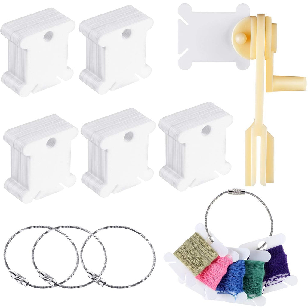 120 Pieces Plastic Floss Bobbins Thread Cards with Floss Twister and 4 Pieces Floss Bobbin Rings for Craft DIY Embroidery Sewing Storage - NewNest Australia