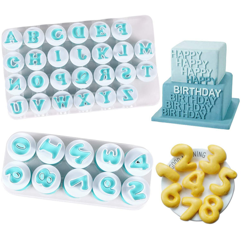 NewNest Australia - Alphabet Letter Numbers Cake Mould Set, BENBO 36Pcs Fondant Cake Sugar Craft Cookies Stamp Impress Embosser Plunger Cookie Cutter Mold Biscuit Decorating Tools 