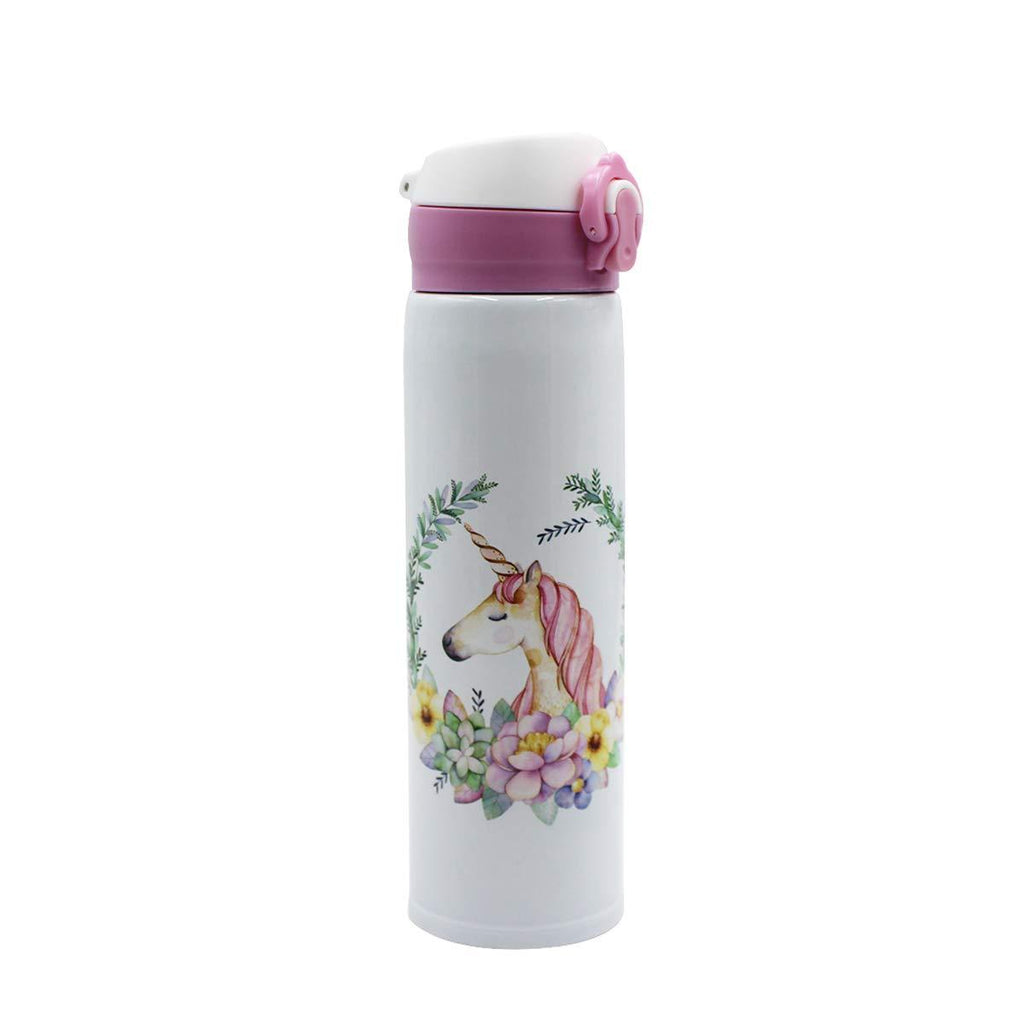 NewNest Australia - leomoste Unicorn Pattern Water Bottle Stainless Steel Mug Vacuum Insulated Mug for Women Kids Girls,17 Ounce White 500ml 