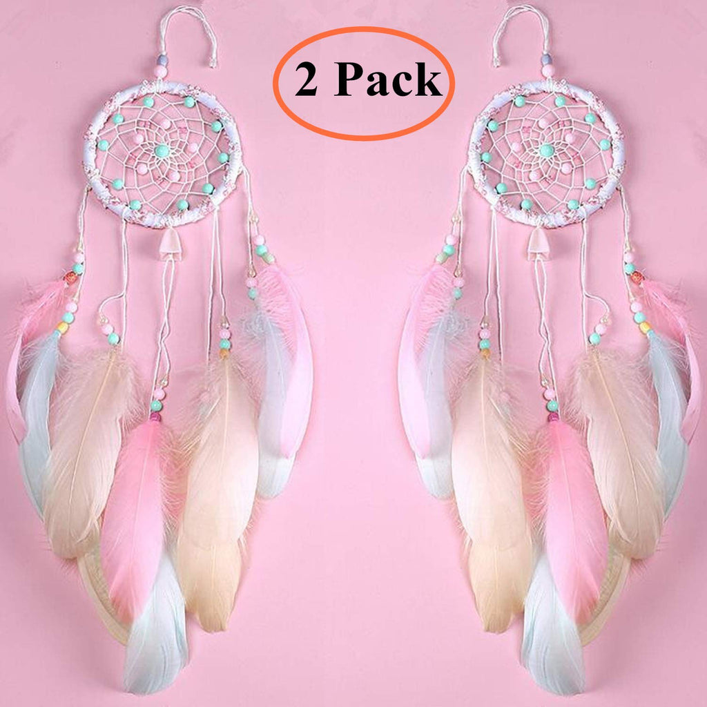 NewNest Australia - Oexper 2 Pack Dream Catcher Handmade Exquisite Pink Colorful Feather Beaded Dream Catcher for Kids Cars Bedroom - Indians Traditional Art Wall Hanging Home Decoration 