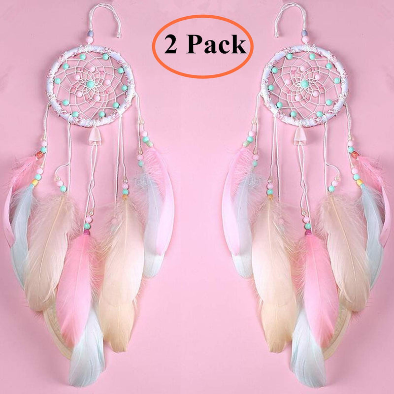 NewNest Australia - Oexper 2 Pack Dream Catcher Handmade Exquisite Pink Colorful Feather Beaded Dream Catcher for Kids Cars Bedroom - Indians Traditional Art Wall Hanging Home Decoration 