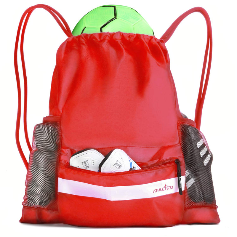 Athletico Drawstring Soccer Bag - Soccer Backpack for Boys or Girls Can Also Carry Basketball or Volleyball Red - NewNest Australia
