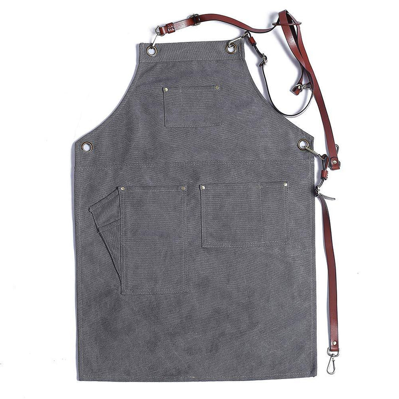 Luchuan Heavy Duty Canvas Work Apron for Men & Women with Pocket and Cross-Back Straps - Adjustable Tool Apron and Barber Apron Up to XL (Gray) Gray - NewNest Australia