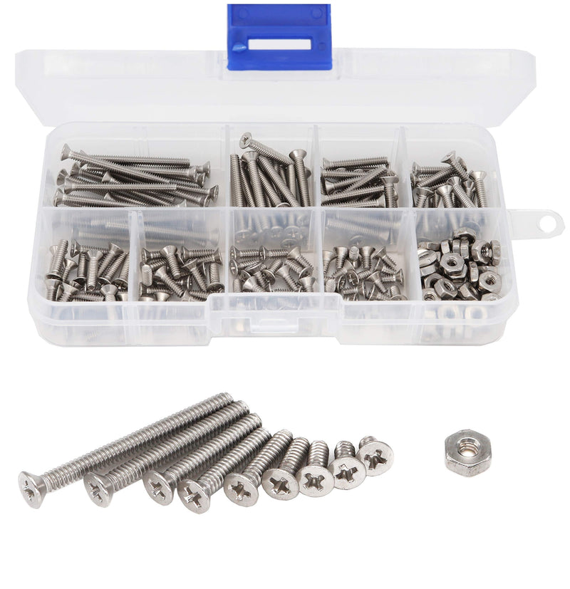 binifiMux 240pcs #4-40 Flat Phillips Countersunk Head Machine Screws Hex Nuts Assortment Kit 304 Stainless Steel, 1/4" 3/16" 5/16" 3/8" 1/2" 5/8" 3/4" 1-1/4" - NewNest Australia