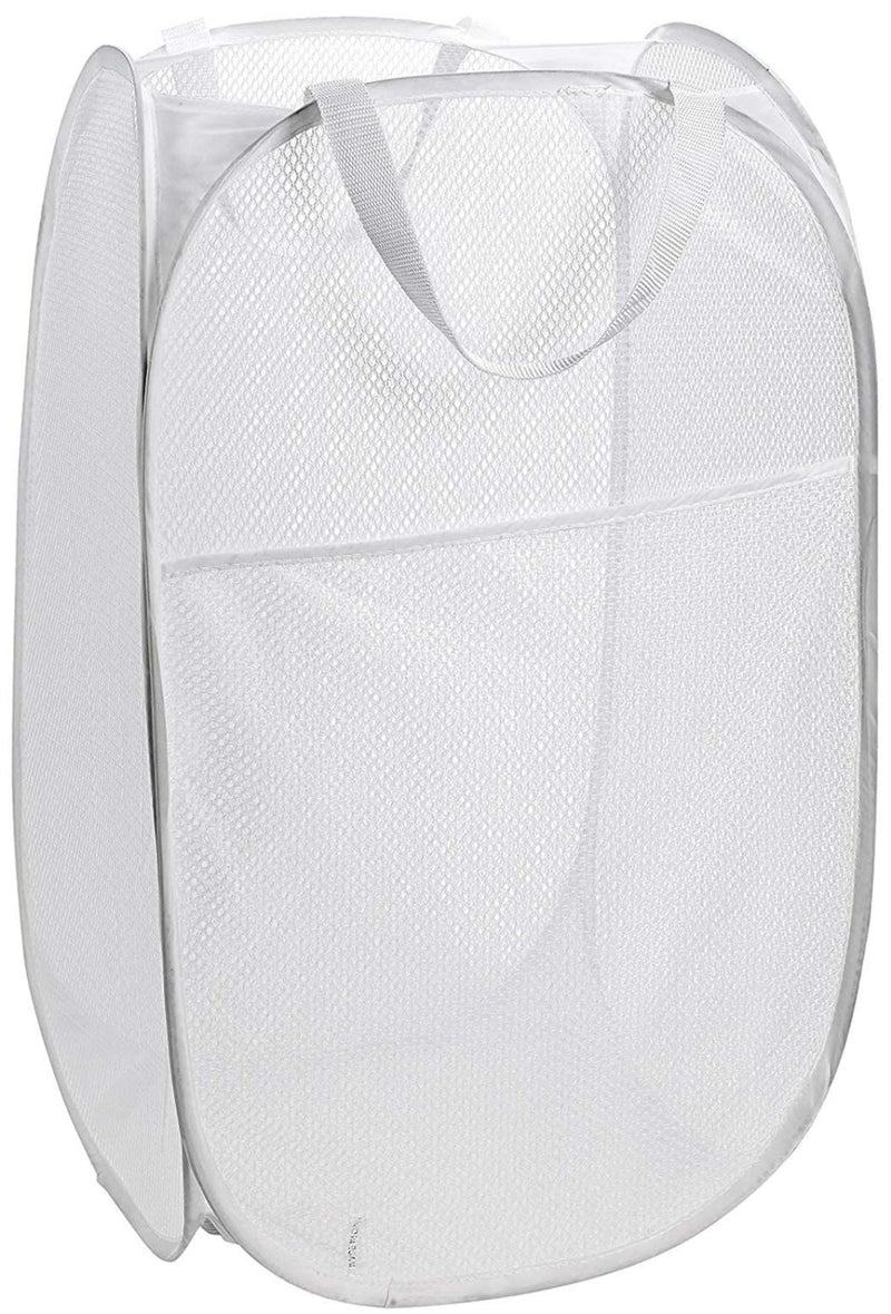 NewNest Australia - Foldable Mesh Clothes Hampers with Big Pocket Durable Pop-Up Laundry Basket Room Organizer Toy Storage Bins White 14.2"*23.2" White Rectangle 