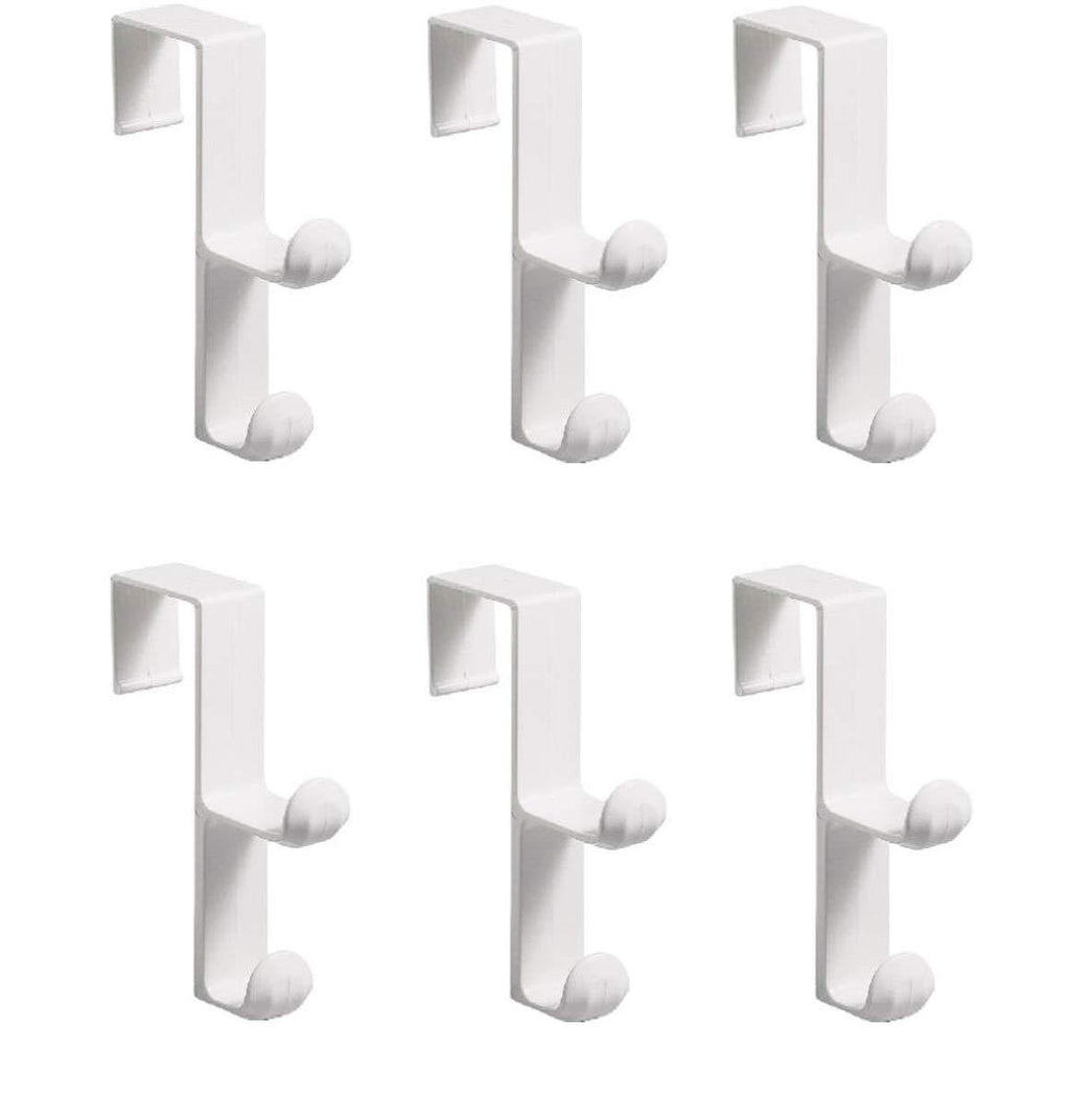 NewNest Australia - iDesign Over The Over The Door Plastic Dual Hook Hanger for Coats, Jackets, Hats, Robes, Towels, Ideal for Bathroom, Bedroom, Mudroom, Set of 6, White 