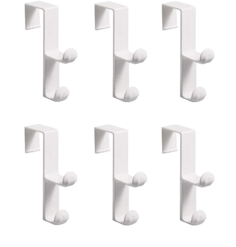 NewNest Australia - iDesign Over The Over The Door Plastic Dual Hook Hanger for Coats, Jackets, Hats, Robes, Towels, Ideal for Bathroom, Bedroom, Mudroom, Set of 6, White 