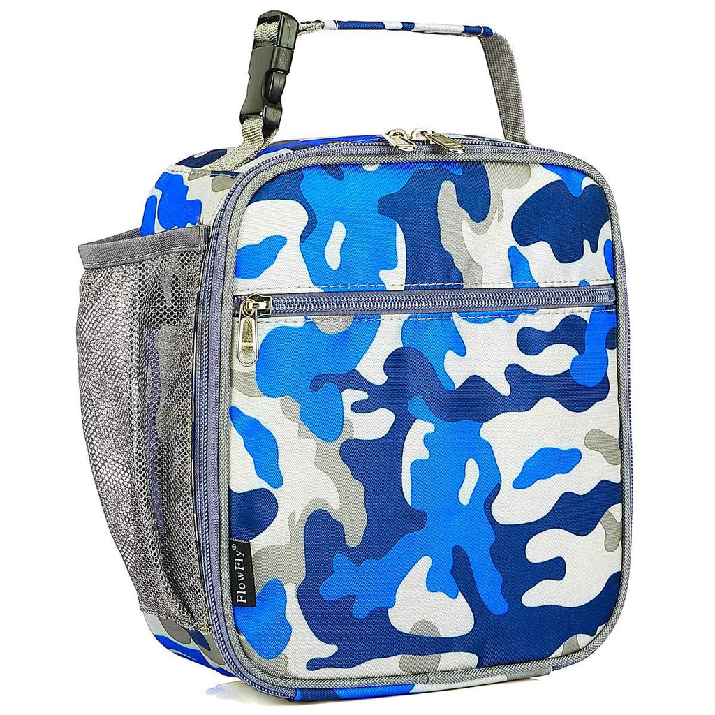 NewNest Australia - Kids Lunch box Insulated Soft Bag Mini Cooler Back to School Thermal Meal Tote Kit for Girls, Boys by FlowFly,Camo Blue Camo 