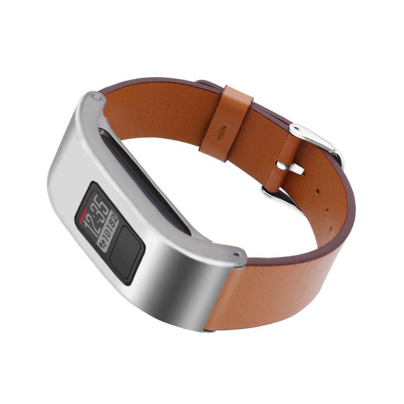 DuiGong Leather Strap Compatible for Garmin vivofit 3 Replacement Band with Silver Stainless Steel Protector Case, S/M & M/L (Brown) Silver case with Brown band - NewNest Australia