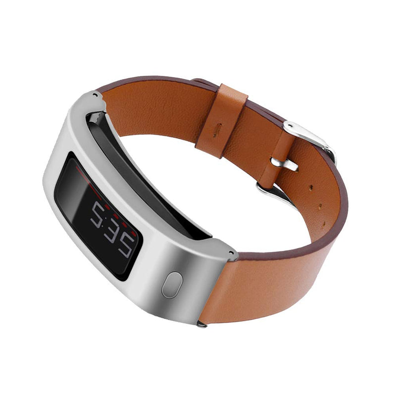 DuiGong Leather Strap Compatible for Garmin Vivofit 1-2 Replacement Band with Silver Stainless Steel Protector Case, S/M & M/L (Brown) Silver case with Brown band - NewNest Australia