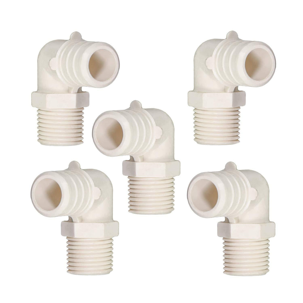 Supply Giant QQNM1212-5 Plastic Poly Alloy 90 Degree Elbow Pex x MPT Barb Pipe Fitting, 1/2'' x 1/2'', White, 5 Pack - NewNest Australia