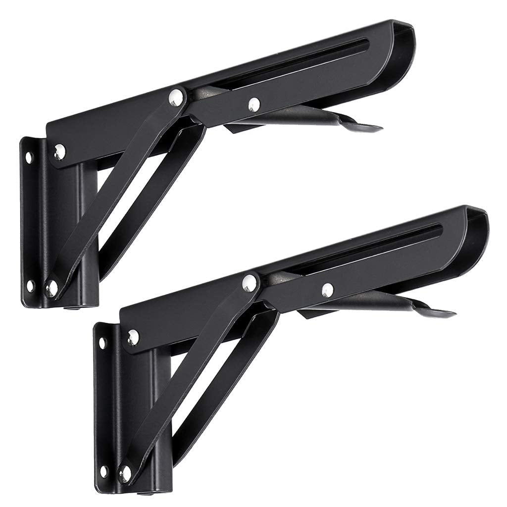 Sumnacon Sturdy Folding Shelf Brackets - Heavy Duty Black Metal Triangle Table Bench Folding Shelf Bracket 8 Inch, 2 Pcs Folding Shelf Hinge Wall Mounted, Max Load 99lb - NewNest Australia