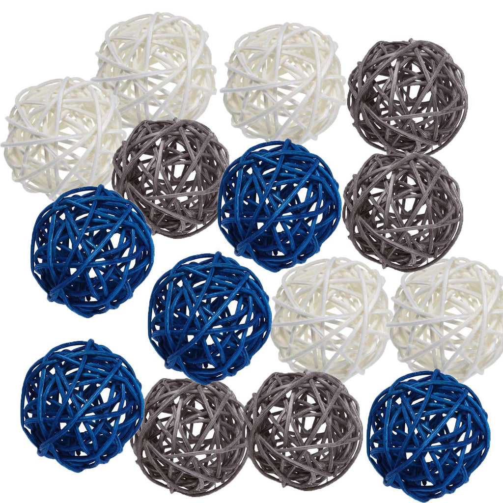 NewNest Australia - Pemalin 15pcs Big Wicker Rattan Balls -Mixed 3 Colors Decorative Balls for Bowls, Vase Filler, Coffee Table Decor, Wedding Party Centerpieces Confetti White-grey -Blue 