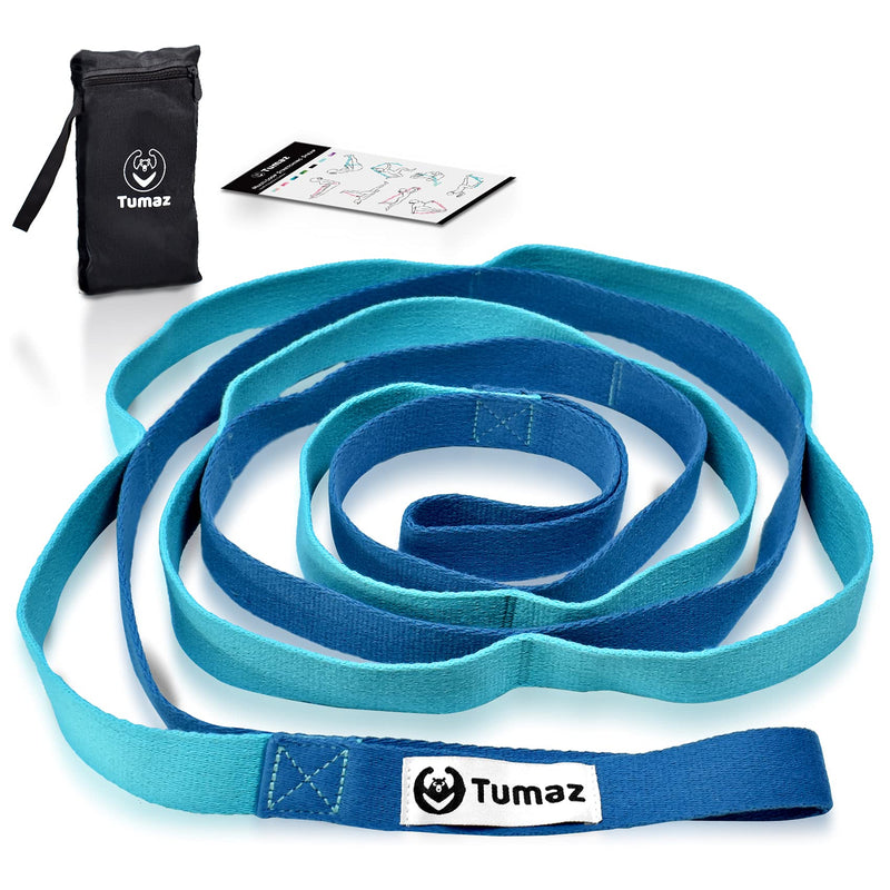 Tumaz Stretching Strap - 10 Loops & Non-Elastic Yoga Strap - The Perfect Home Workout Stretch Strap for Physical Therapy, Yoga, Pilates, Flexibility - [Extra Thick, Durable, Soft] Multi-Loop 02. Blue Match - NewNest Australia