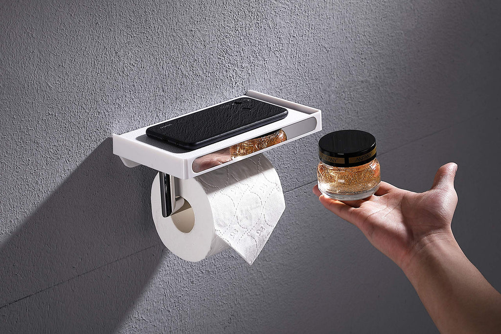 YISMAN Toilet Paper Holder White Bathroom Tissue Roller Hanger with Cell Mobile Phone Shelf Wall Mounted - NewNest Australia