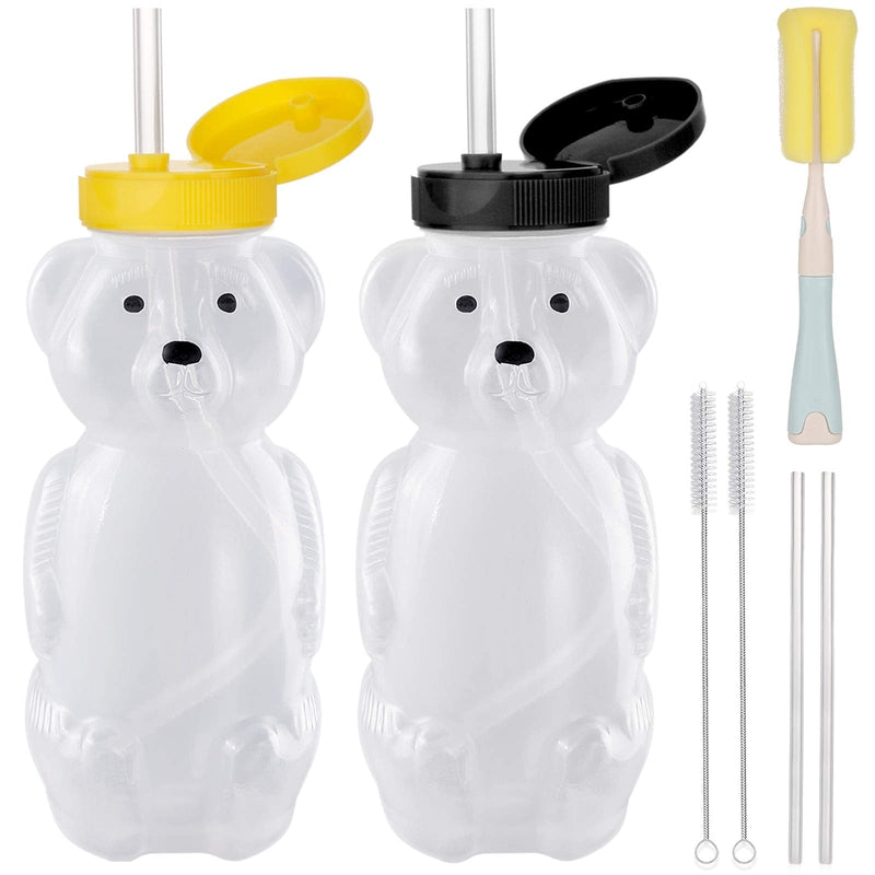 2 Pack Honey Bear Straw Cups with 4 Flexible Straws & Cleaning Tools(2 Straw Brushes &1 Bottle Brush), 8-Ounce Therapy Sippy Bottles for Speech and Feeding Training, Leak-Proof & Food-Grade & BPA Free - NewNest Australia