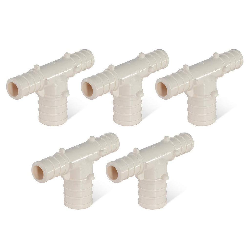 Supply Giant QQSU1213-5 Plastic PEX Poly Alloy Reducing Tee Barb Pipe Fitting, 1/2'' x 1/2'' x 3/4'', White, 5 Pack 1/2'' x 1/2'' x 3/4'' - NewNest Australia