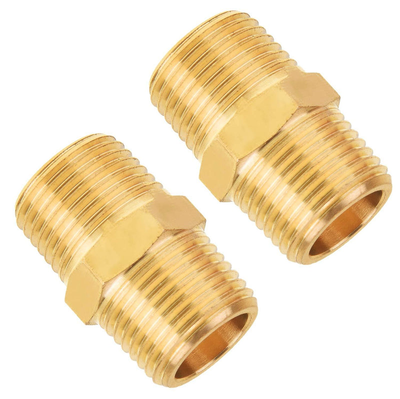 SUNGATOR Brass Pipe Fitting, 3/8" NPT x 3/8" NPT Male Pipe Thread Connector Adapter, Hex Nipple, For Use with Oil, Water and Air Lines Made from Copper, Brass or Iron Pipe (2-Pack) - NewNest Australia